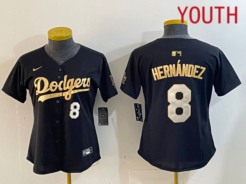 Youth Los Angeles Dodgers #8 Hernandez Black Game 2024 Nike MLB Jersey style 1218->youth mlb jersey->Youth Jersey
